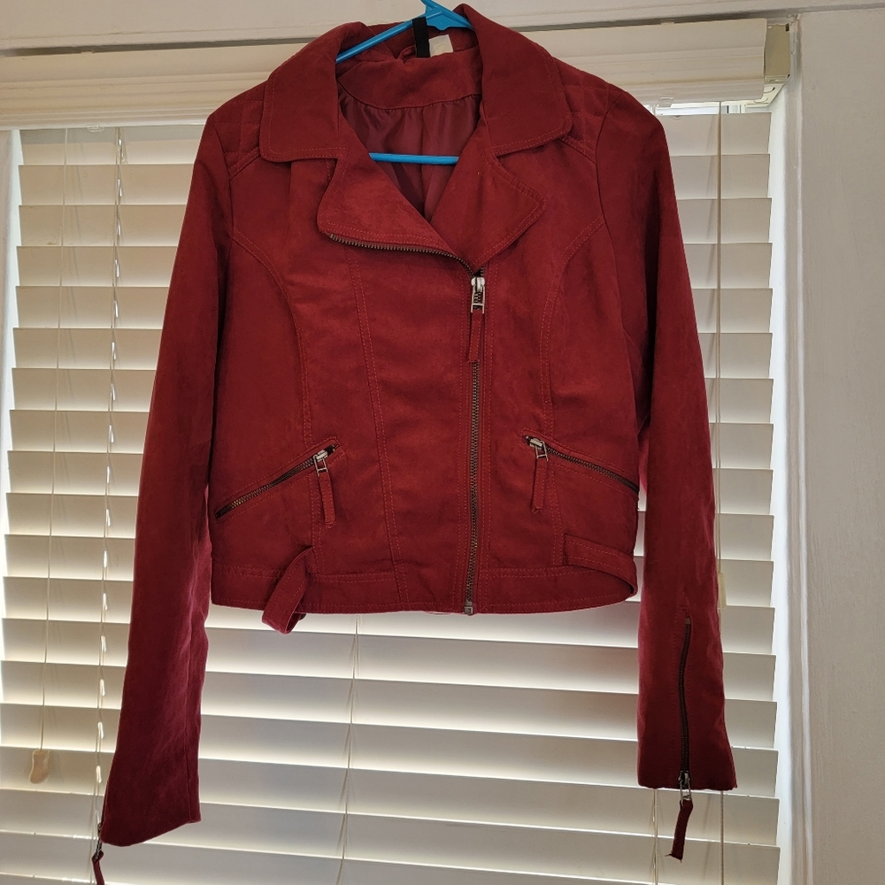 Faux suede red moto jacket